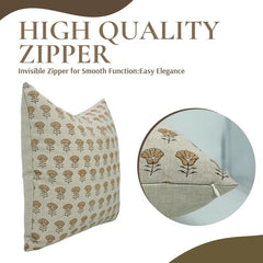 Block Print Linen Farmhouse Pillow Cover - Kohinoor