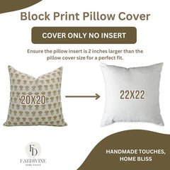 Block Print Linen Farmhouse Pillow Cover - Kohinoor