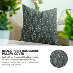 Indian Floral Print Linen Pillow Cover - Neelgagan