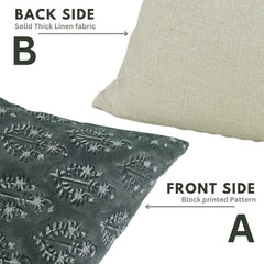 Indian Floral Print Linen Pillow Cover - Neelgagan