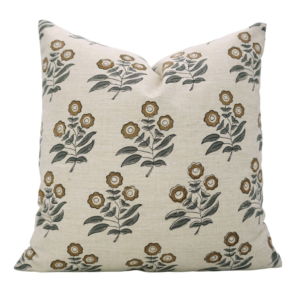Handcrafted Brown Floral Linen Pillow Cover - Neha