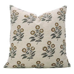 Handcrafted Brown Floral Linen Pillow Cover - Neha