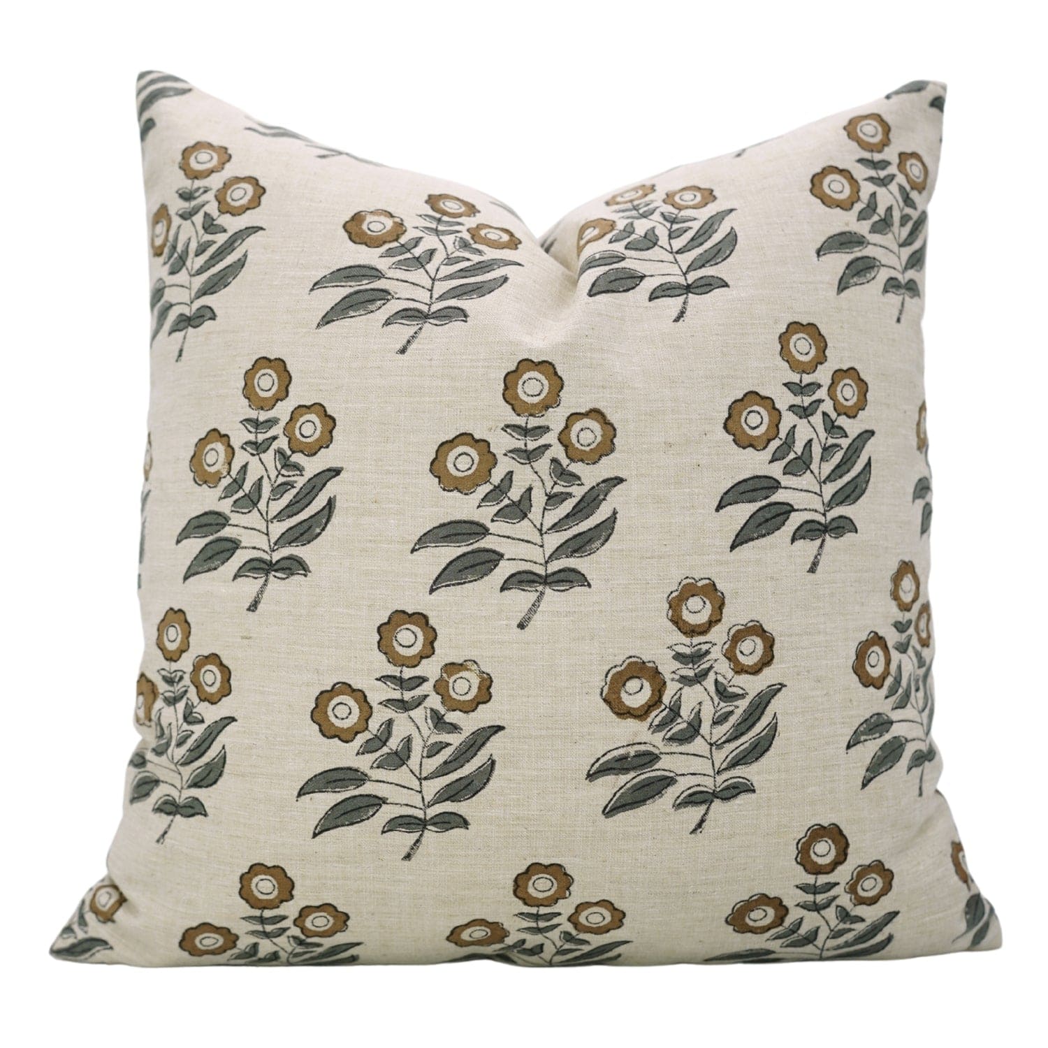 Handcrafted Brown Floral Linen Pillow Cover - Neha