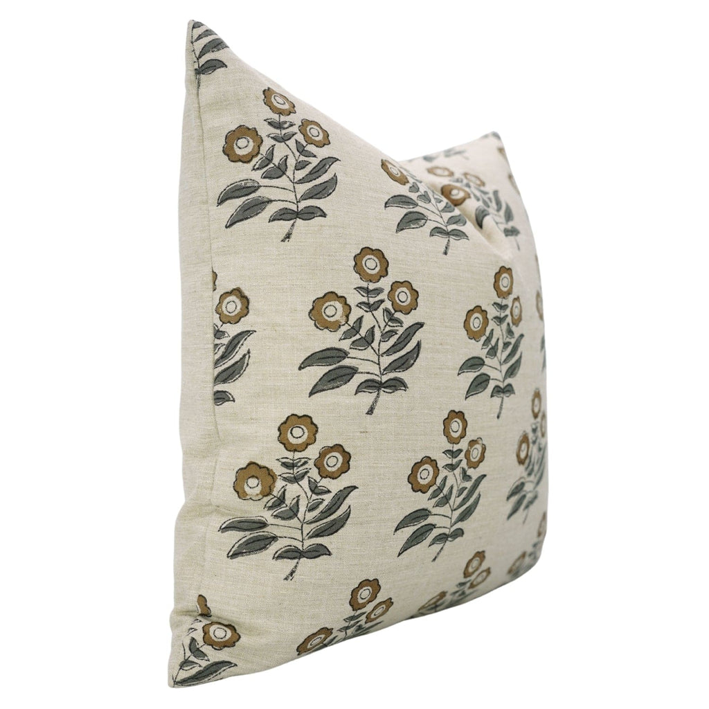 Handcrafted Brown Floral Linen Pillow Cover - Neha
