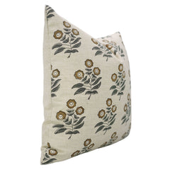Handcrafted Brown Floral Linen Pillow Cover - Neha