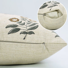 Handcrafted Brown Floral Linen Pillow Cover - Neha