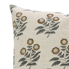 Handcrafted Brown Floral Linen Pillow Cover - Neha