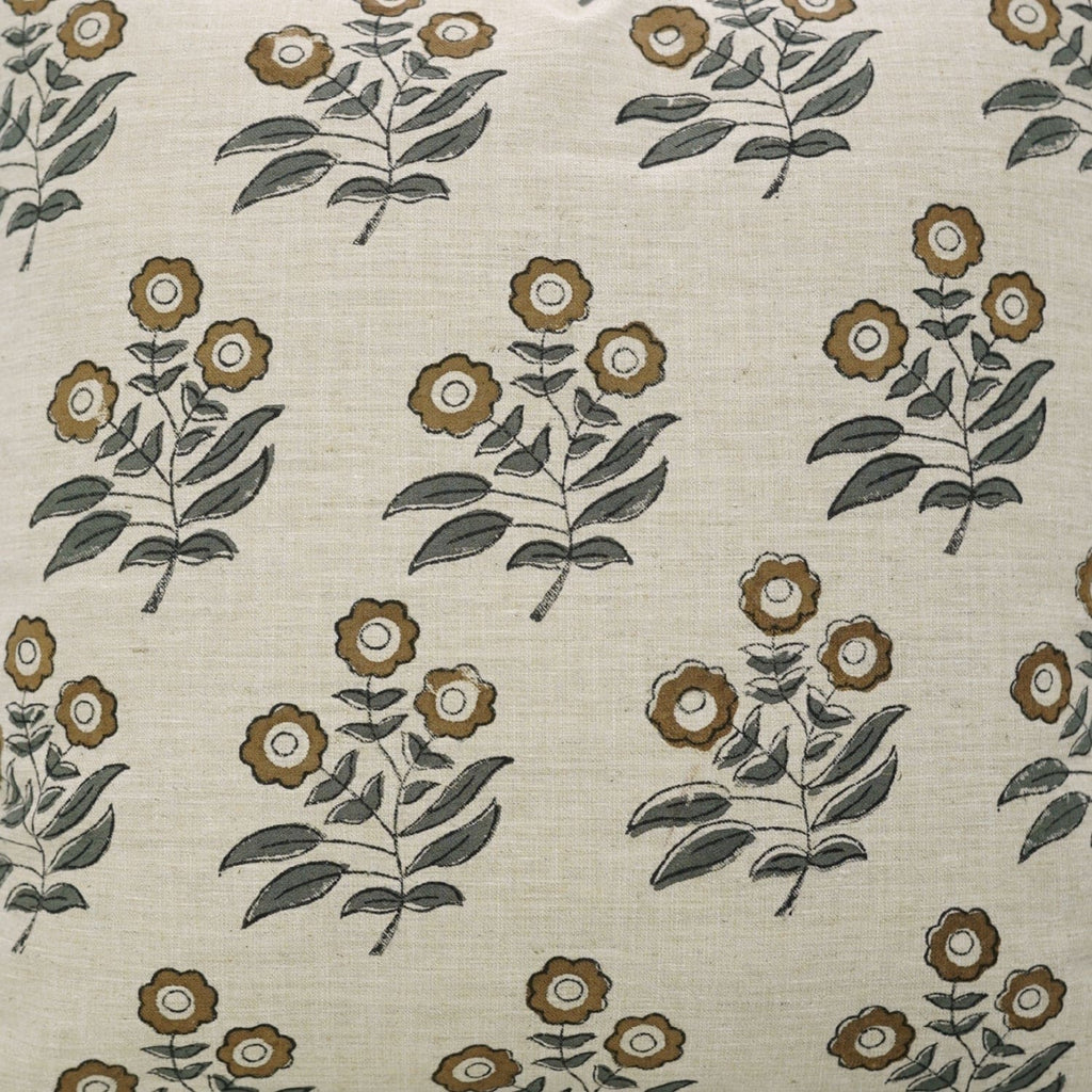 Handcrafted Brown Floral Linen Pillow Cover - Neha