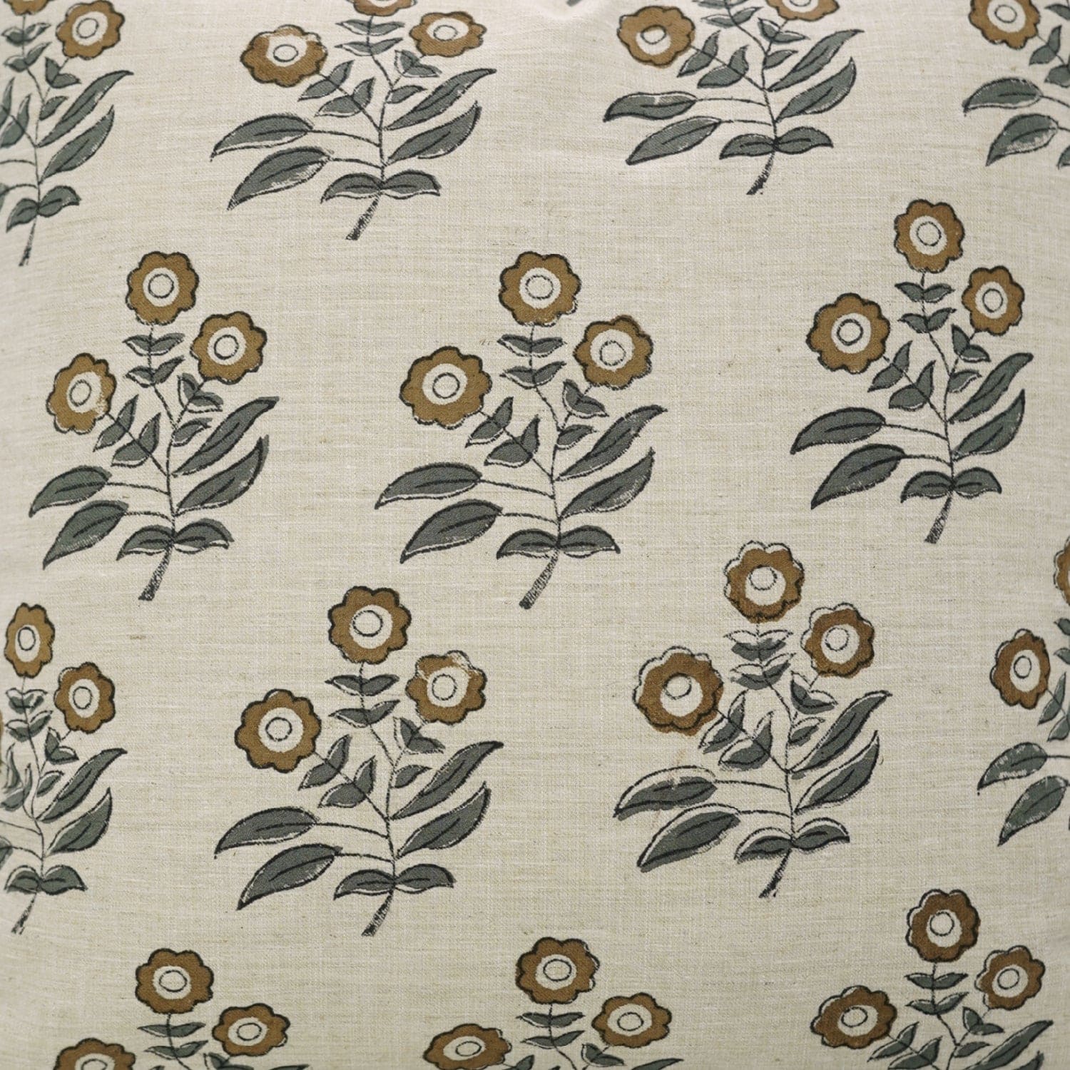 Handcrafted Brown Floral Linen Pillow Cover - Neha