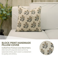 Handcrafted Brown Floral Linen Pillow Cover - Neha