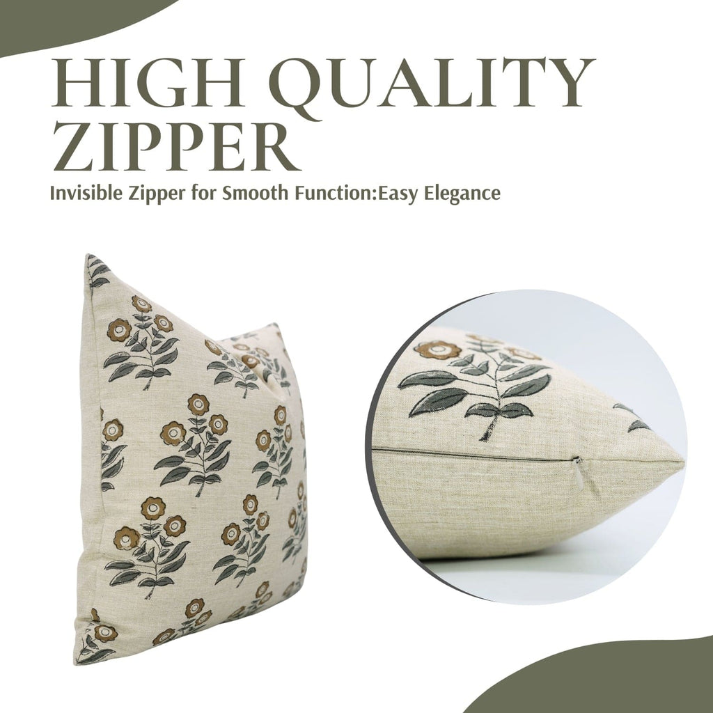Handcrafted Brown Floral Linen Pillow Cover - Neha