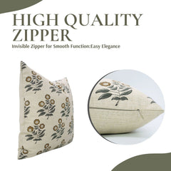 Handcrafted Brown Floral Linen Pillow Cover - Neha