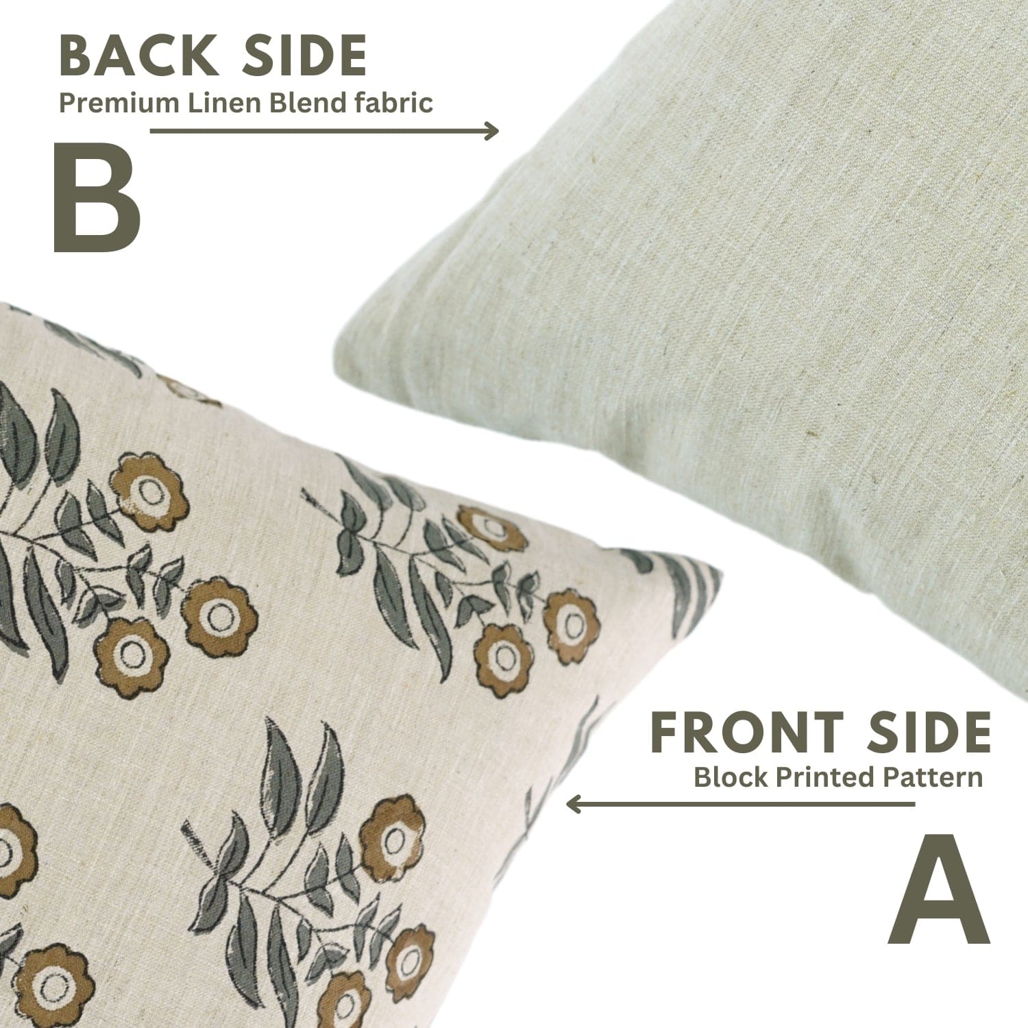 Handcrafted Brown Floral Linen Pillow Cover - Neha