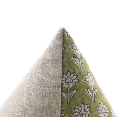 Indian Green Floral Linen Pillow Cover - Pankhudi