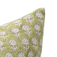 Indian Green Floral Linen Pillow Cover - Pankhudi