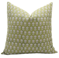 Indian Green Floral Linen Pillow Cover - Pankhudi
