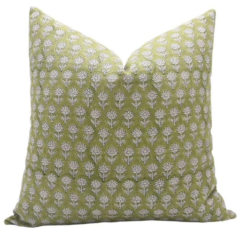 Indian Green Floral Linen Pillow Cover - Pankhudi