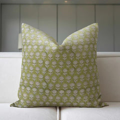 Indian Green Floral Linen Pillow Cover - Pankhudi