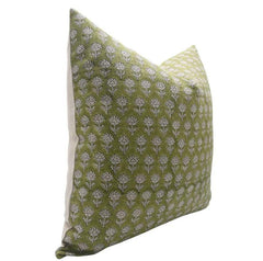 Indian Green Floral Linen Pillow Cover - Pankhudi