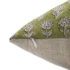 Indian Green Floral Linen Pillow Cover - Pankhudi