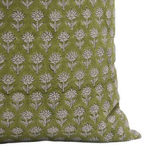 Indian Green Floral Linen Pillow Cover - Pankhudi