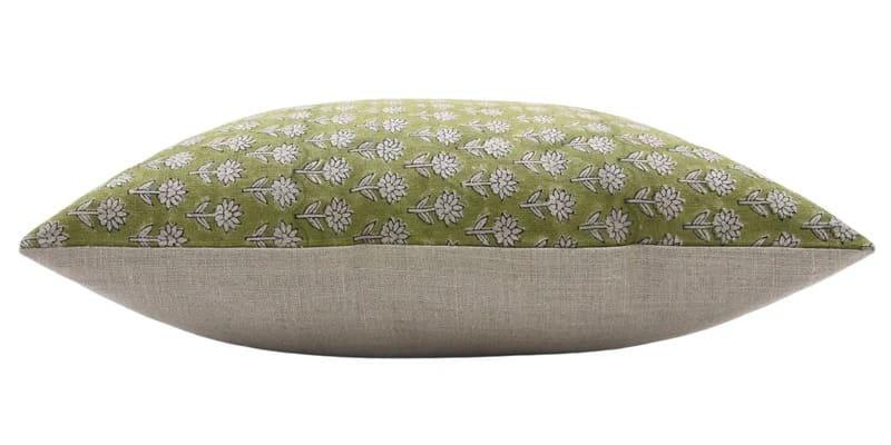 Indian Green Floral Linen Pillow Cover - Pankhudi