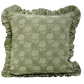 Block Printed Green Frill Cushion Cover || Rohini