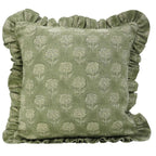 Block Printed Green Frill Cushion Cover || Rohini