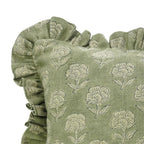 Block Printed Green Frill Cushion Cover || Rohini