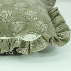 Block Printed Green Frill Cushion Cover || Rohini