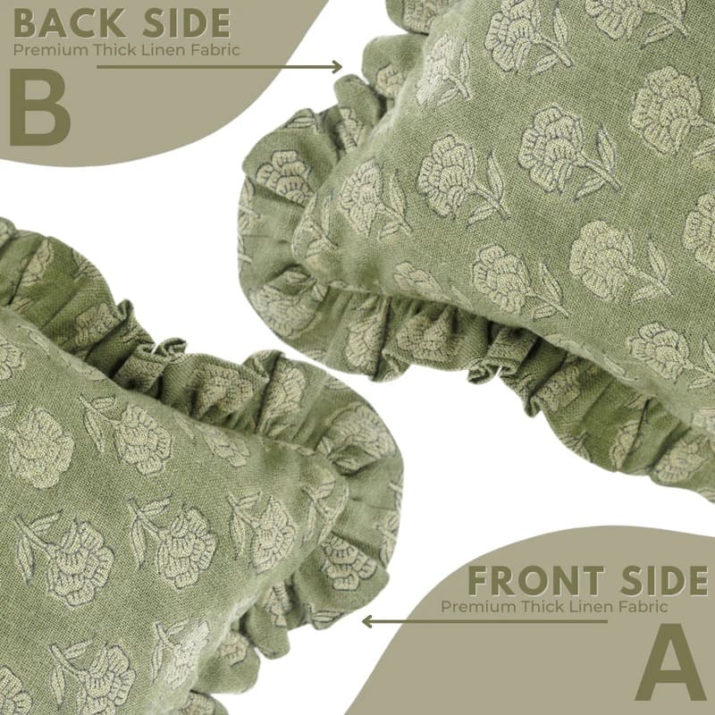 Block Printed Green Frill Cushion Cover || Rohini