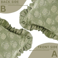 Block Printed Green Frill Cushion Cover || Rohini
