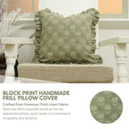 Block Printed Green Frill Cushion Cover || Rohini