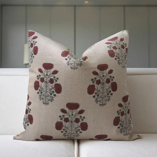 Block Print Brown Floral Throw Cover - Swadesh