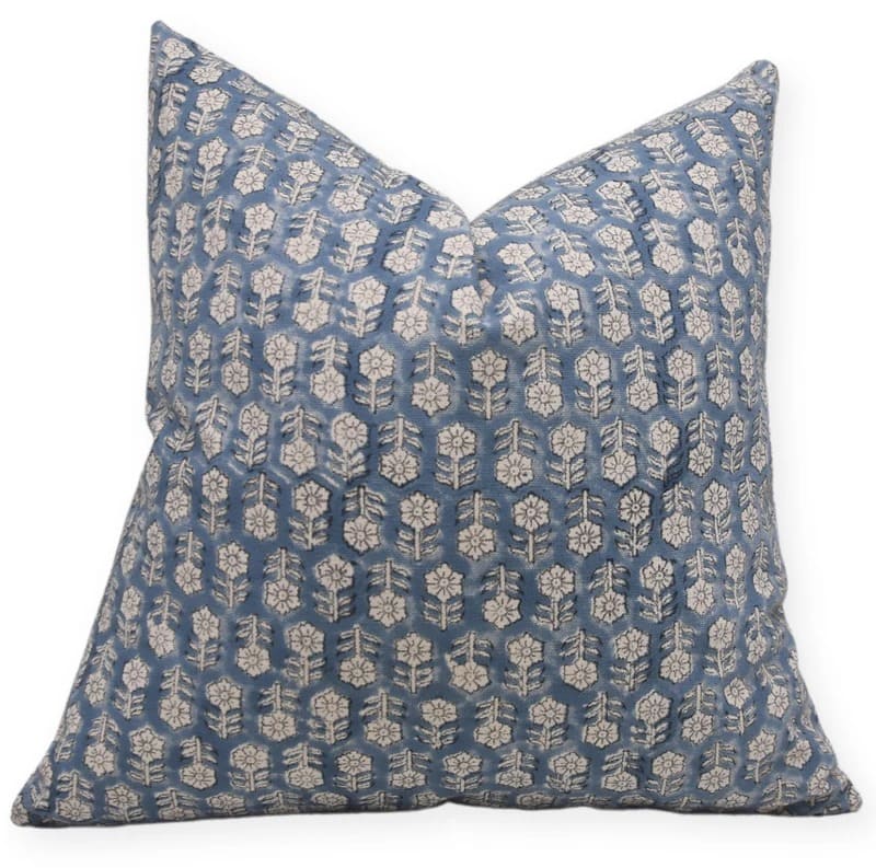 Blue Floral Handblock Pillow Cover - Tulsi Buti