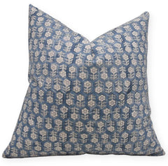 Blue Floral Handblock Pillow Cover - Tulsi Buti