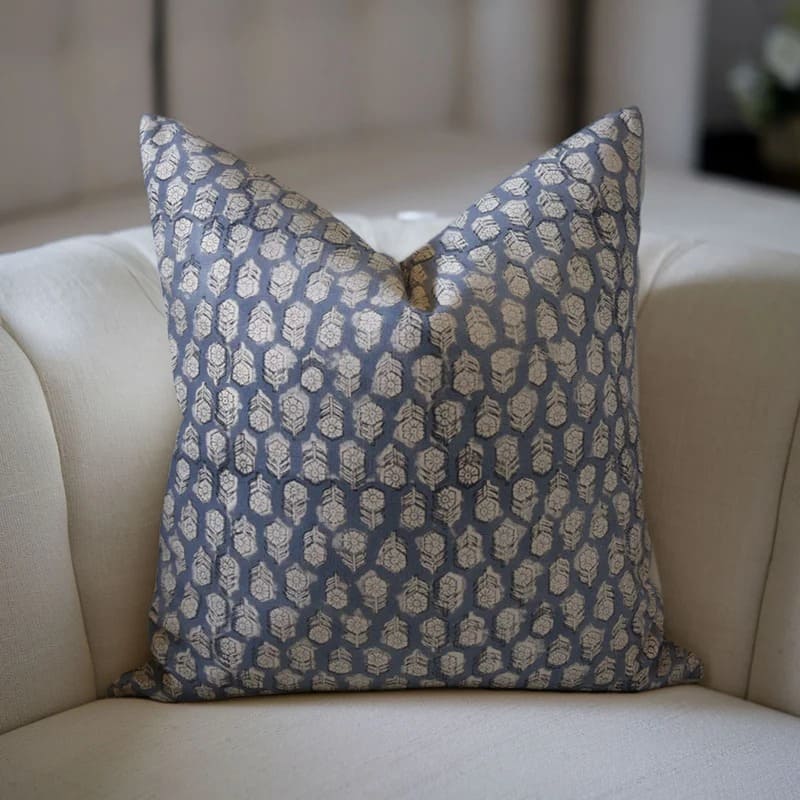 Blue Floral Handblock Pillow Cover - Tulsi Buti