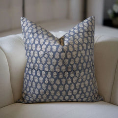 Blue Floral Handblock Pillow Cover - Tulsi Buti