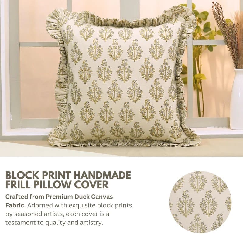 Handmade Duck Canvas Frill Pillow Cover - Neelgagan
