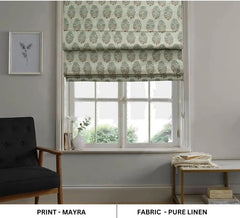 Wooden Block Print Pure Linen Roman Shade - Mayra
