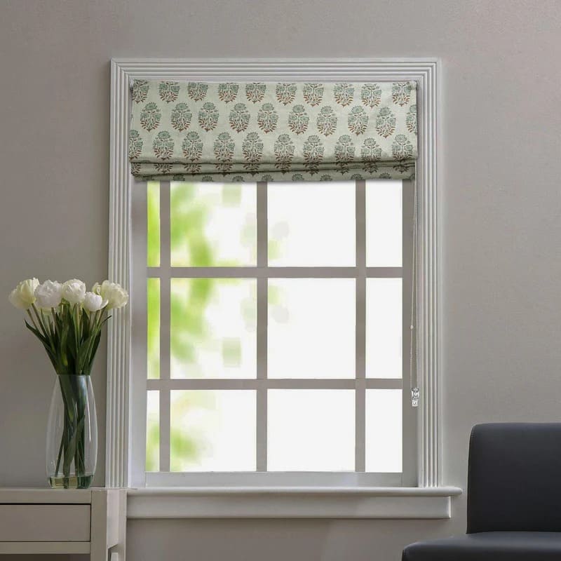 Wooden Block Print Pure Linen Roman Shade - Mayra
