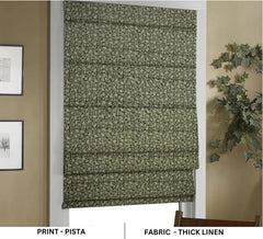 Hand Block Linen Green Floral Roman Shade - Pista
