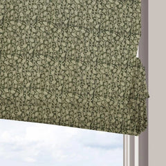 Hand Block Linen Green Floral Roman Shade - Pista