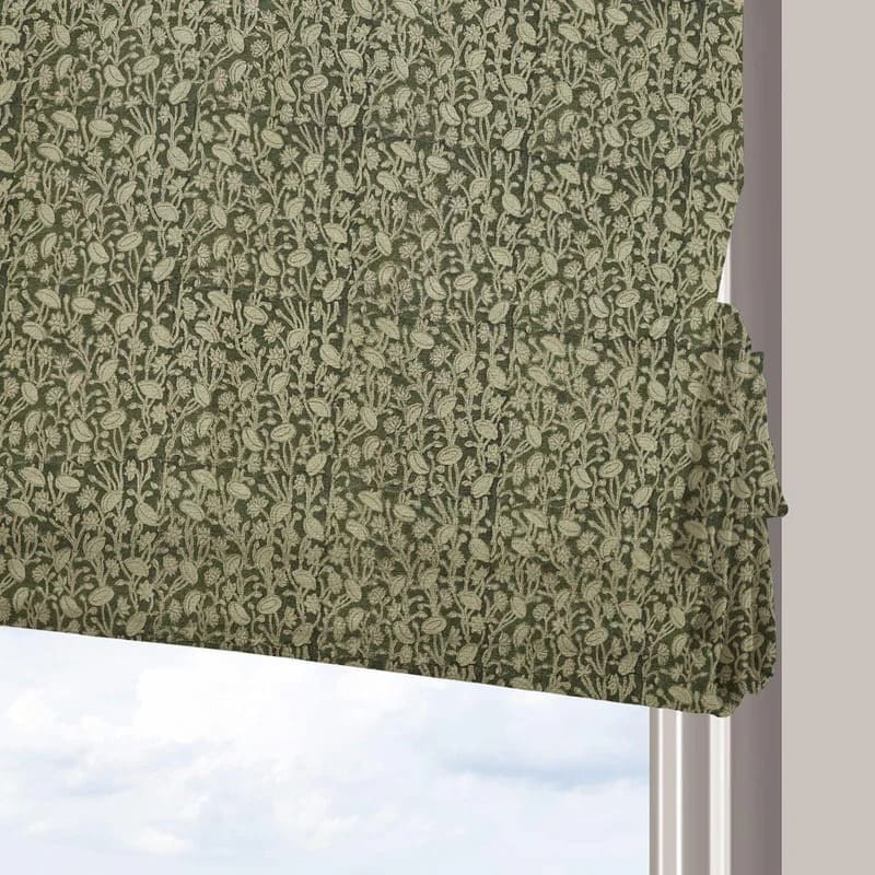 Hand Block Linen Green Floral Roman Shade - Pista