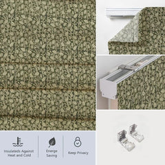 Hand Block Linen Green Floral Roman Shade - Pista