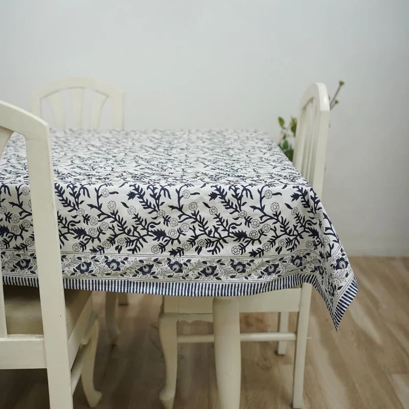 Sehjan Blue Indian Floral Print Table Linens | Matching napkins available
