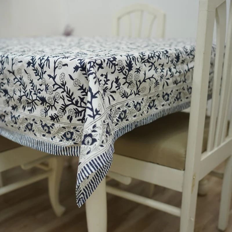 Sehjan Blue Indian Floral Print Table Linens | Matching napkins available