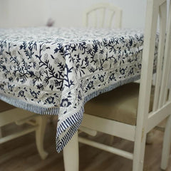 Sehjan Blue Indian Floral Print Table Linens | Matching napkins available