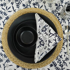 Sehjan Blue Indian Floral Print Table Linens | Matching napkins available