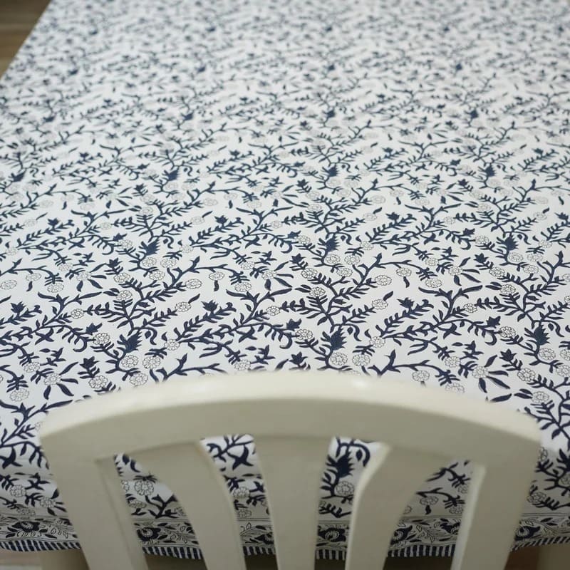 Sehjan Blue Indian Floral Print Table Linens | Matching napkins available